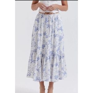 House of cb Aitana blue print midi skirt
